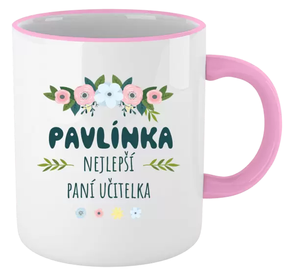 Hrnek Nejlepší paní učitelka - květy s lístečky