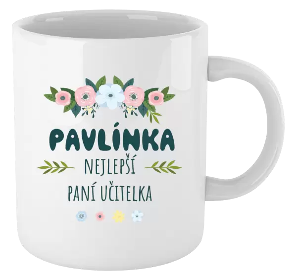 Hrnek Nejlepší paní učitelka - květy s lístečky
