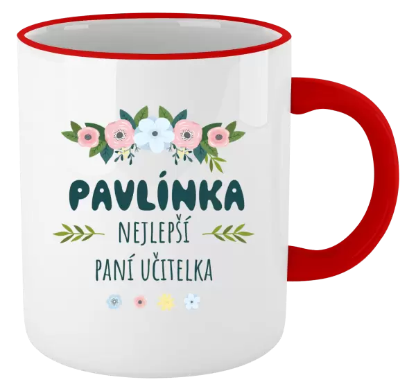 Hrnek Nejlepší paní učitelka - květy s lístečky