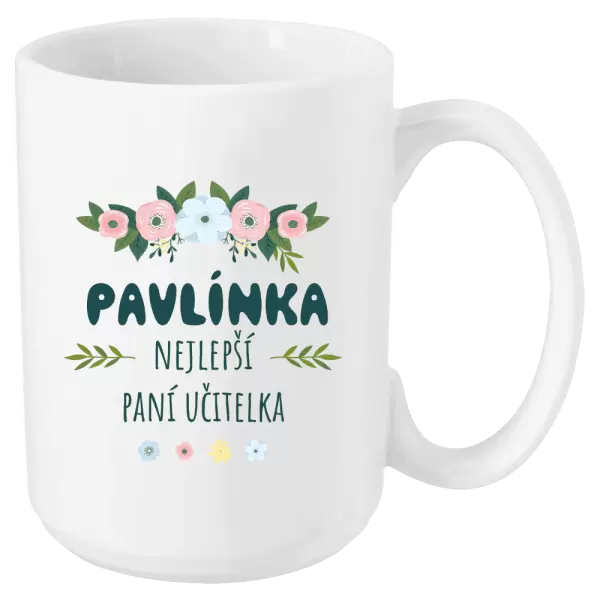 Hrnek Nejlepší paní učitelka - květy s lístečky