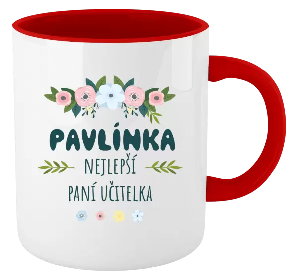 Hrnek Nejlepší paní učitelka - květy s lístečky
