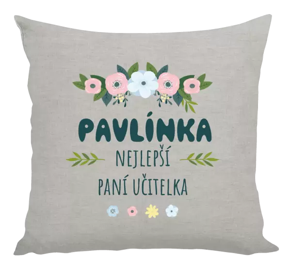 Polštář Nejlepší paní učitelka - květy s lístečky