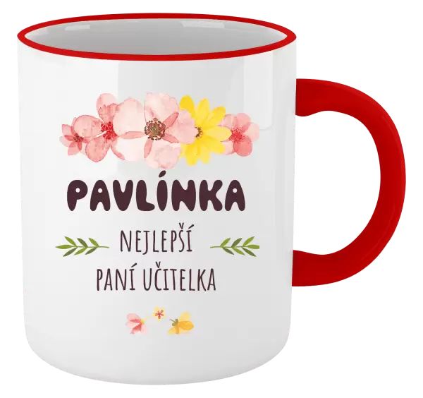 Hrnek Nejlepší paní učitelka - růžové květy