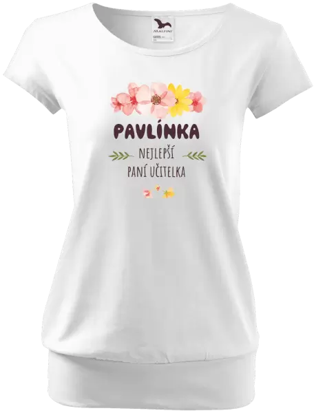 Dámské tričko Nejlepší paní učitelka - růžové květy