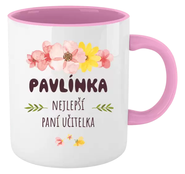 Hrnek Nejlepší paní učitelka - růžové květy