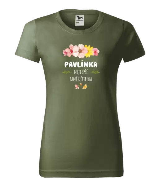 Dámské tričko Nejlepší paní učitelka - růžové květy