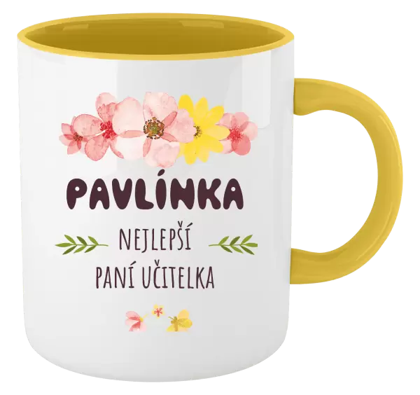 Hrnek Nejlepší paní učitelka - růžové květy