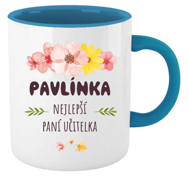 Hrnek Nejlepší paní učitelka - růžové květy