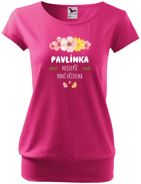 Dámské tričko Nejlepší paní učitelka - růžové květy