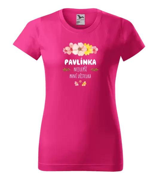 Dámské tričko Nejlepší paní učitelka - růžové květy