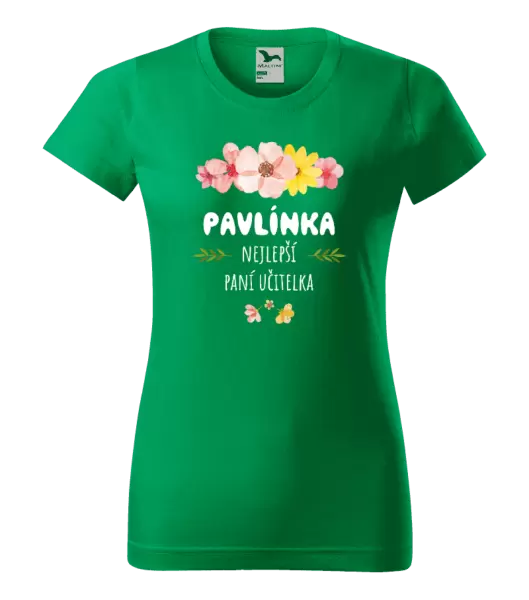 Dámské tričko Nejlepší paní učitelka - růžové květy