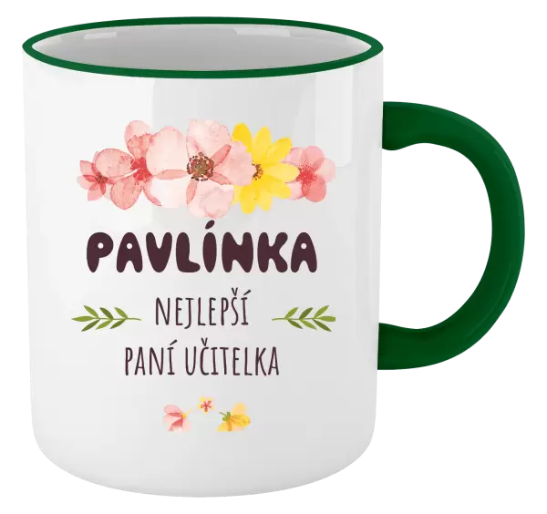Hrnek Nejlepší paní učitelka - růžové květy