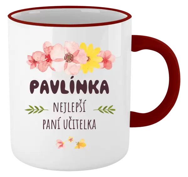 Hrnek Nejlepší paní učitelka - růžové květy