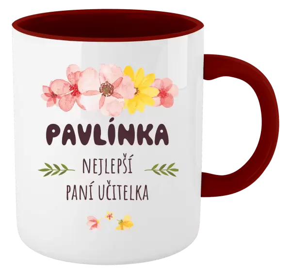 Hrnek Nejlepší paní učitelka - růžové květy