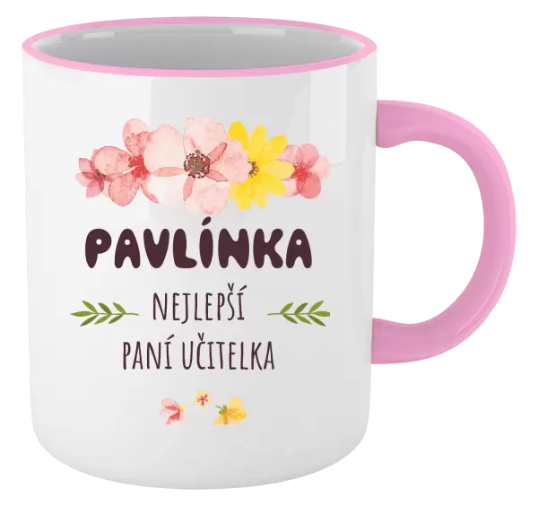 Hrnek Nejlepší paní učitelka - růžové květy