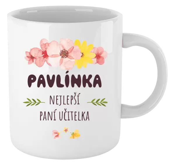Hrnek Nejlepší paní učitelka - růžové květy