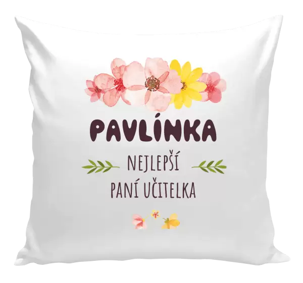 Polštář Nejlepší paní učitelka - růžové květy