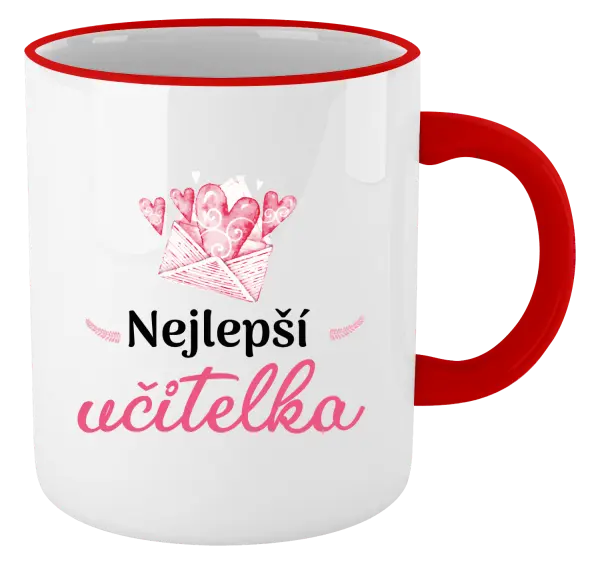 Hrnek Nejlepší učitelka - obálka se srdíčkem