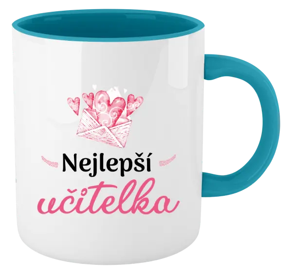 Hrnek Nejlepší učitelka - obálka se srdíčkem