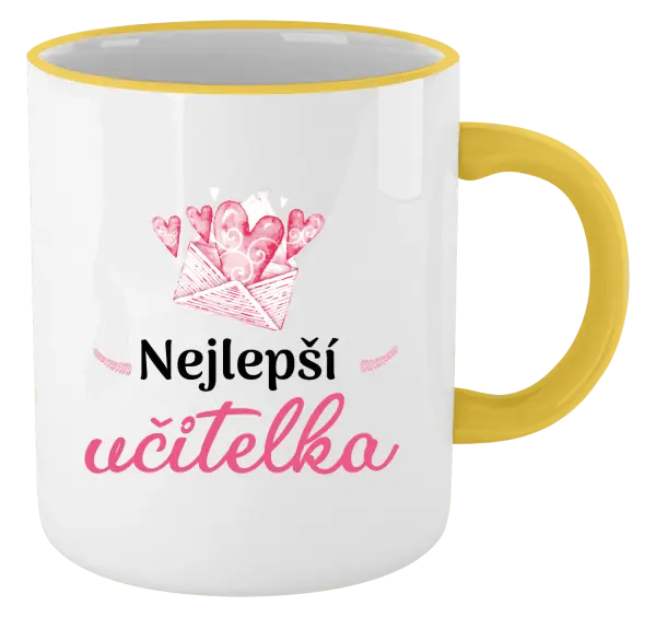 Hrnek Nejlepší učitelka - obálka se srdíčkem