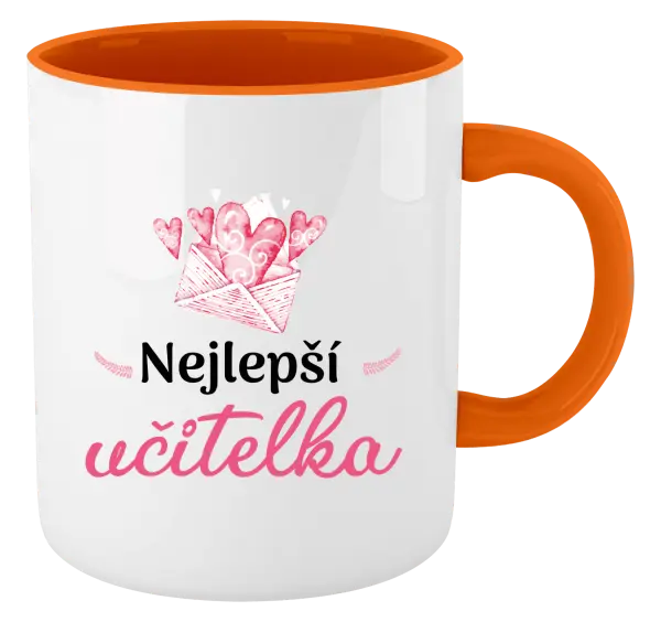 Hrnek Nejlepší učitelka - obálka se srdíčkem