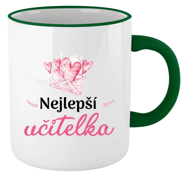 Hrnek Nejlepší učitelka - obálka se srdíčkem