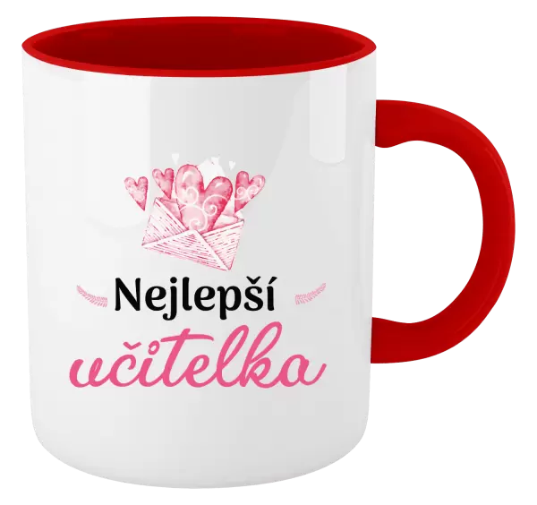 Hrnek Nejlepší učitelka - obálka se srdíčkem