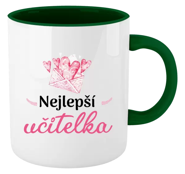 Hrnek Nejlepší učitelka - obálka se srdíčkem