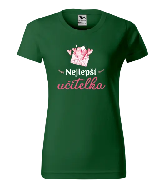 Dámské tričko Nejlepší učitelka - obálka se srdíčkem