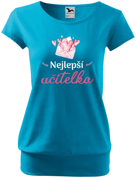 Dámské tričko Nejlepší učitelka - obálka se srdíčkem