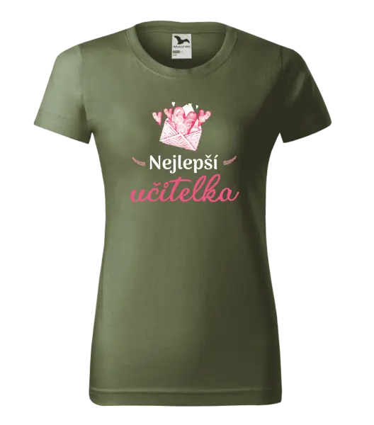 Dámské tričko Nejlepší učitelka - obálka se srdíčkem