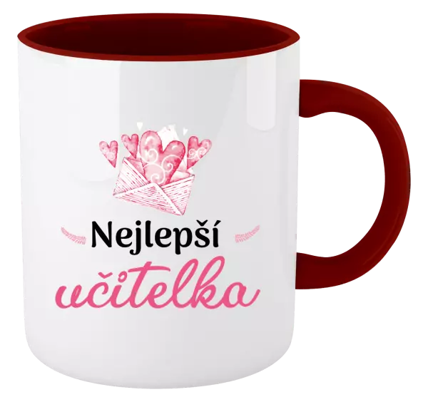 Hrnek Nejlepší učitelka - obálka se srdíčkem