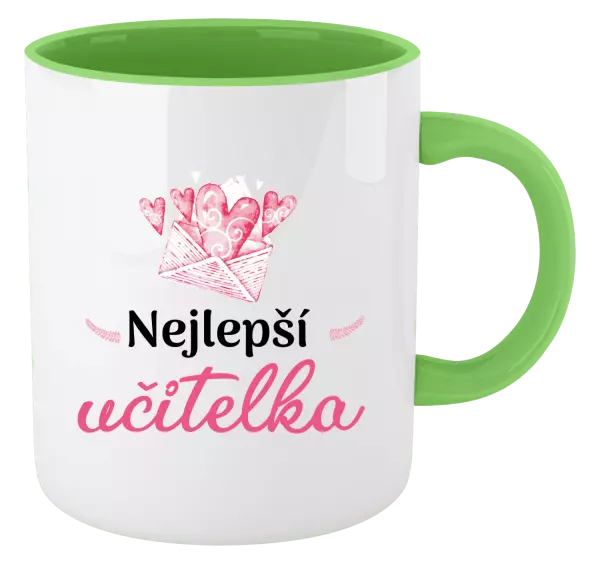 Hrnek Nejlepší učitelka - obálka se srdíčkem