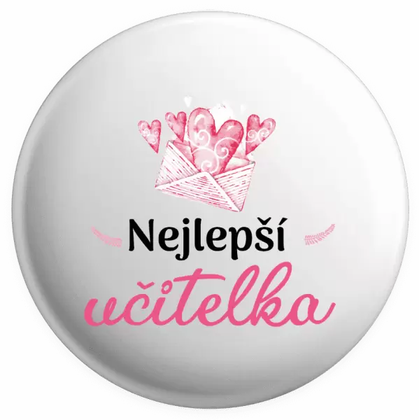 Placka Nejlepší učitelka - obálka se srdíčkem