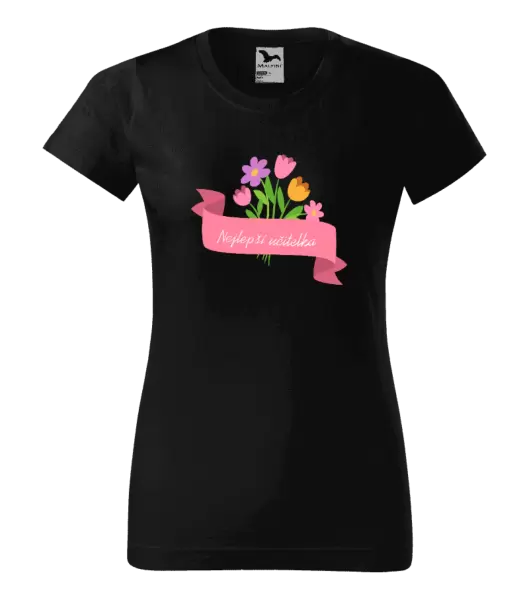 Dámské tričko Nejlepší učitelka - růžová stuha