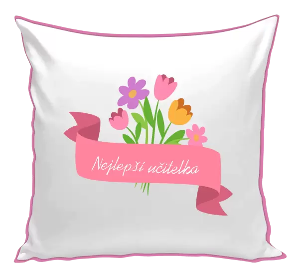 Polštář Nejlepší učitelka - růžová stuha
