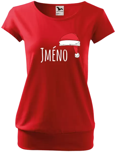 Dámské vánoční tričko Vánoční čepice - jméno
