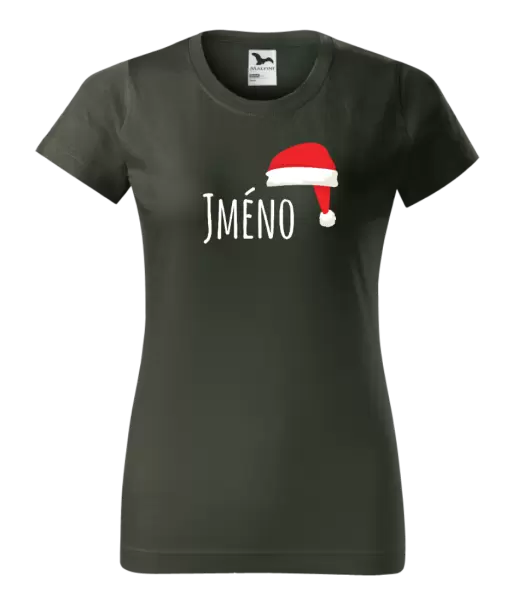 Dámské vánoční tričko Vánoční čepice - jméno