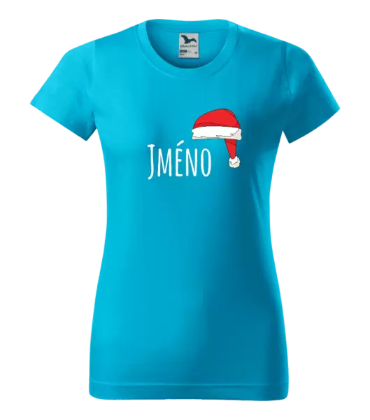 Dámské vánoční tričko Vánoční čepice - jméno