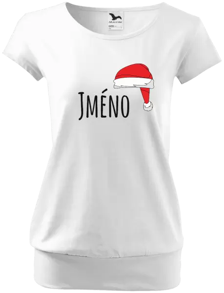 Dámské vánoční tričko Vánoční čepice - jméno