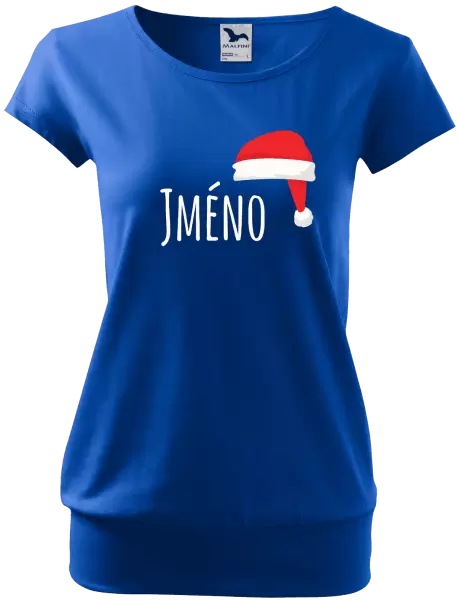 Dámské vánoční tričko Vánoční čepice - jméno