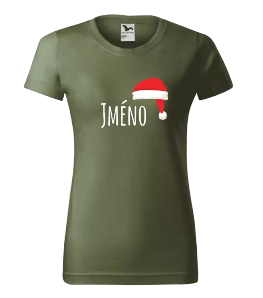 Dámské vánoční tričko Vánoční čepice - jméno