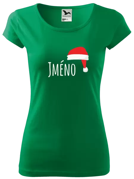 Dámské vánoční tričko Vánoční čepice - jméno
