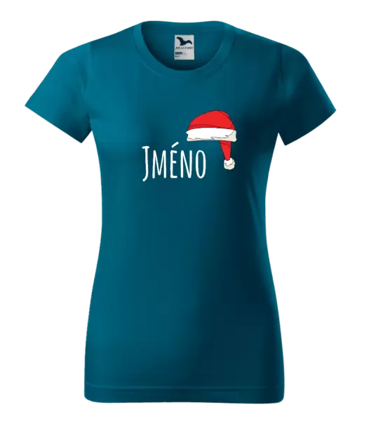 Dámské vánoční tričko Vánoční čepice - jméno