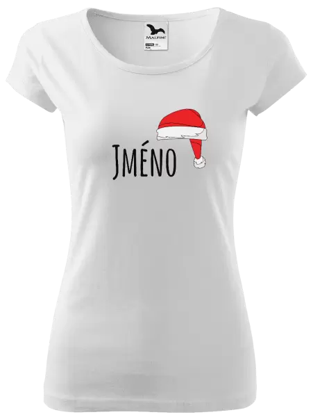 Dámské vánoční tričko Vánoční čepice - jméno