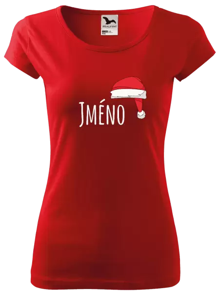 Dámské vánoční tričko Vánoční čepice - jméno