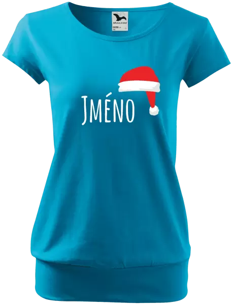 Dámské vánoční tričko Vánoční čepice - jméno