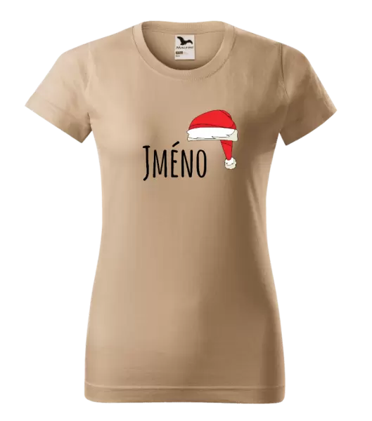 Dámské vánoční tričko Vánoční čepice - jméno