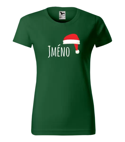 Dámské vánoční tričko Vánoční čepice - jméno