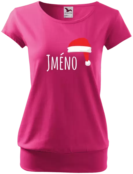 Dámské vánoční tričko Vánoční čepice - jméno